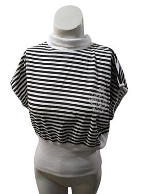 Justin Allen Vintage NWT Black White Striped Mock Neck Dolman Top Women's Large